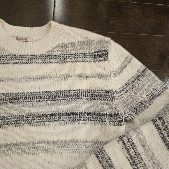 Barbour Sweaters - Barbour Ivory Grey Striped Anya Wool Blend Jumper Sweater US12 UK16 Chunky Prep